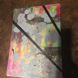 Vibrant Abstract Canvas with Pink, Green, and Gold by [Brand]
